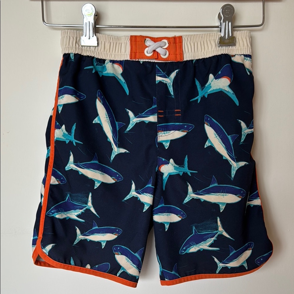 Wonder Nation Blue and Orange Shark Print Swim Shorts
